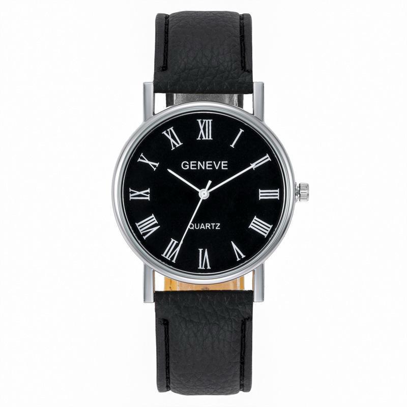 New Cross-border Korean Fashion Men's Alloy Watch Blue Light Colorful Roman Literal Belt Casual Men's Watch