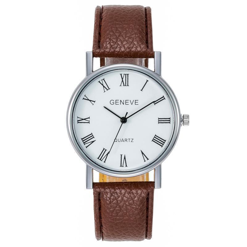 New Cross-border Korean Fashion Men's Alloy Watch Blue Light Colorful Roman Literal Belt Casual Men's Watch
