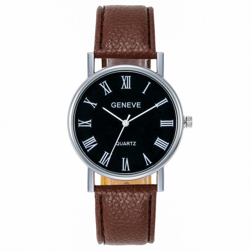 New Cross-border Korean Fashion Men's Alloy Watch Blue Light Colorful Roman Literal Belt Casual Men's Watch