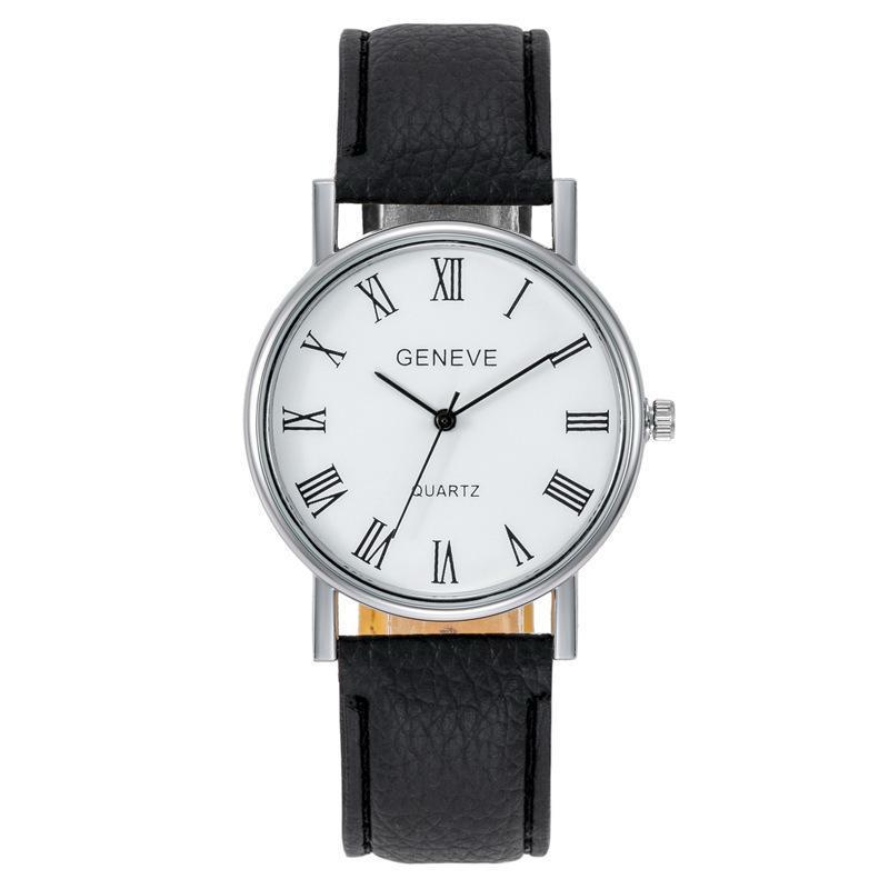 New Cross-border Korean Fashion Men's Alloy Watch Blue Light Colorful Roman Literal Belt Casual Men's Watch