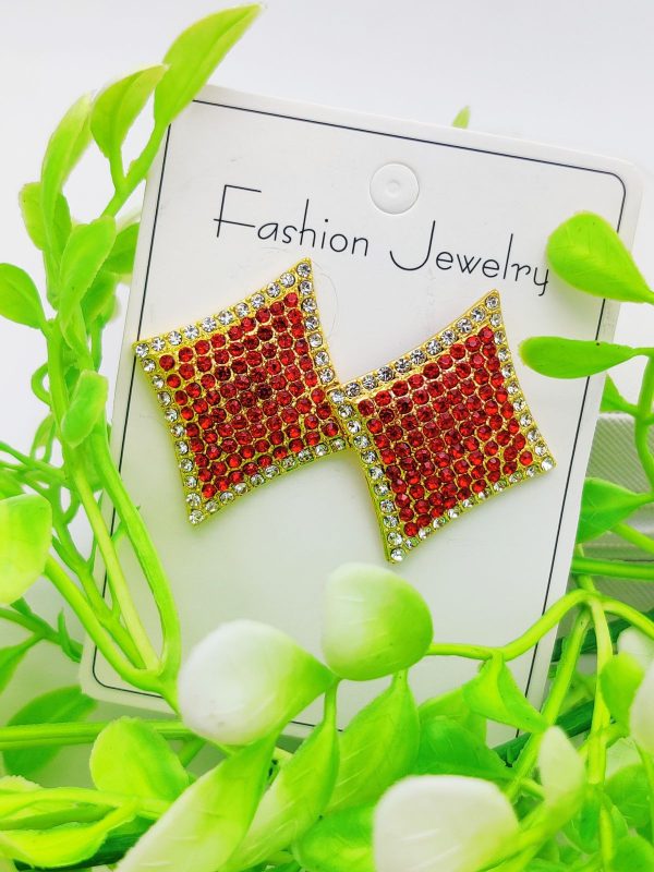 Imported Dazzling Ruby Red Diamond-shaped Earrings With Sparkling Crystals | Fashion Earrings For Girls & Women