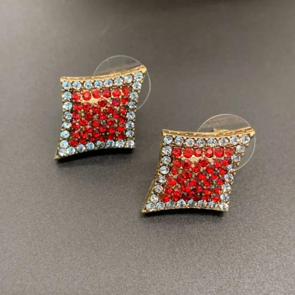 Imported Dazzling Ruby Red Diamond-shaped Earrings With Sparkling Crystals | Fashion Earrings For Girls & Women