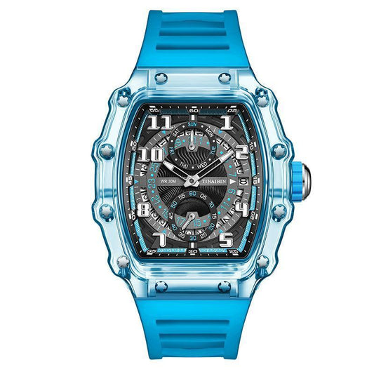 Cross-border explosions high-end men's watches transparent barrel-shaped quartz watches luminous fashion watches