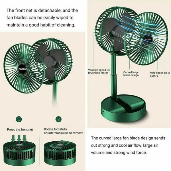 Electric – Telescopic Folding Floor Fan Summer Silent Desktop Retractable Fan For Office Bedroom School Usb Ventilator (usb Operated)